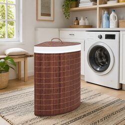 Bamboo Corner Laundry Basket Brown 60L Household Hamper with Removable Liner