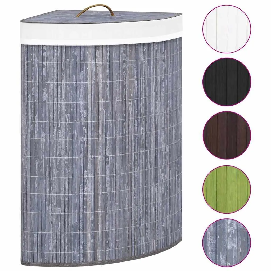 Bamboo Corner Laundry Basket 60L Grey Removable Liner Household Storage