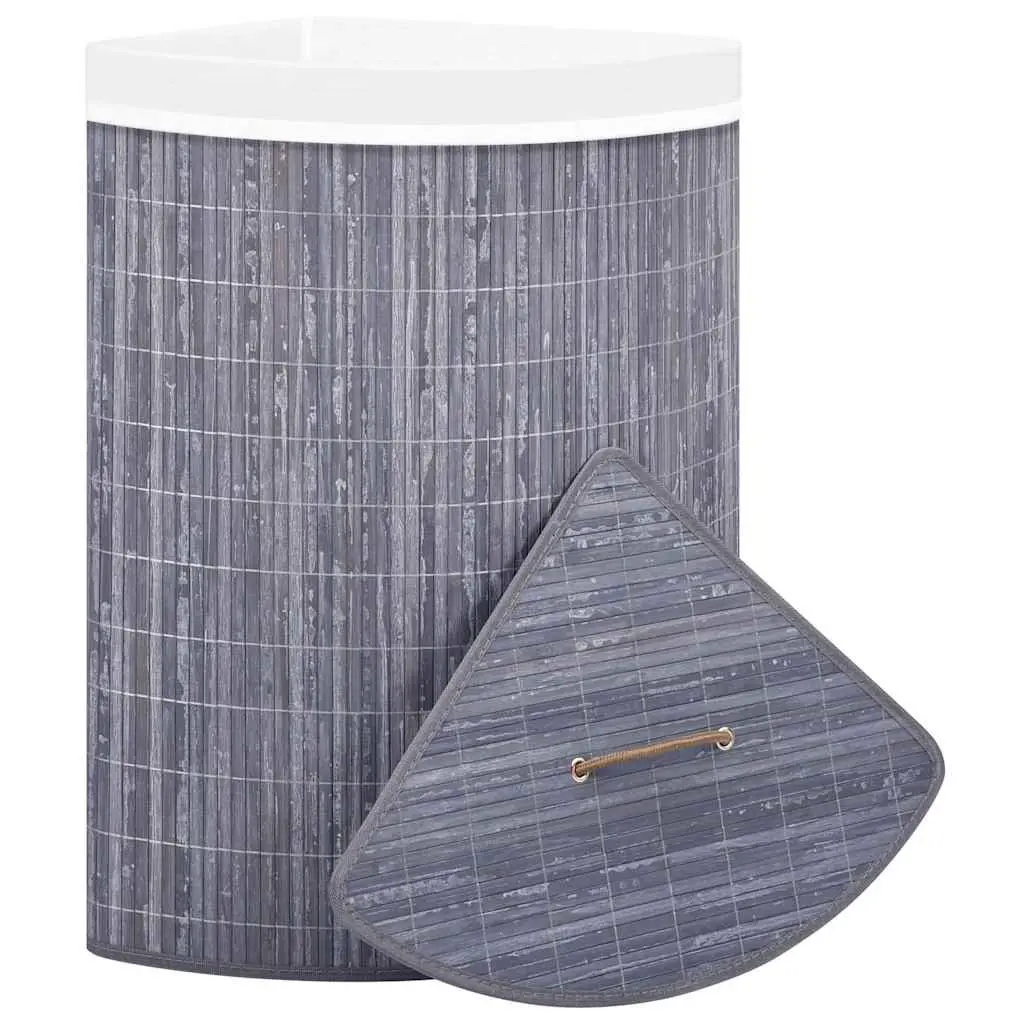 Bamboo Corner Laundry Basket 60L Grey Removable Liner Household Storage