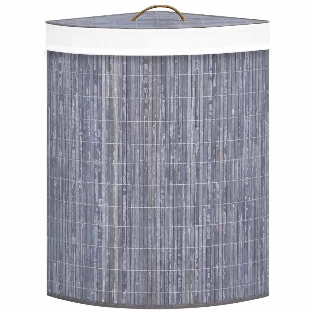 Bamboo Corner Laundry Basket 60L Grey Removable Liner Household Storage