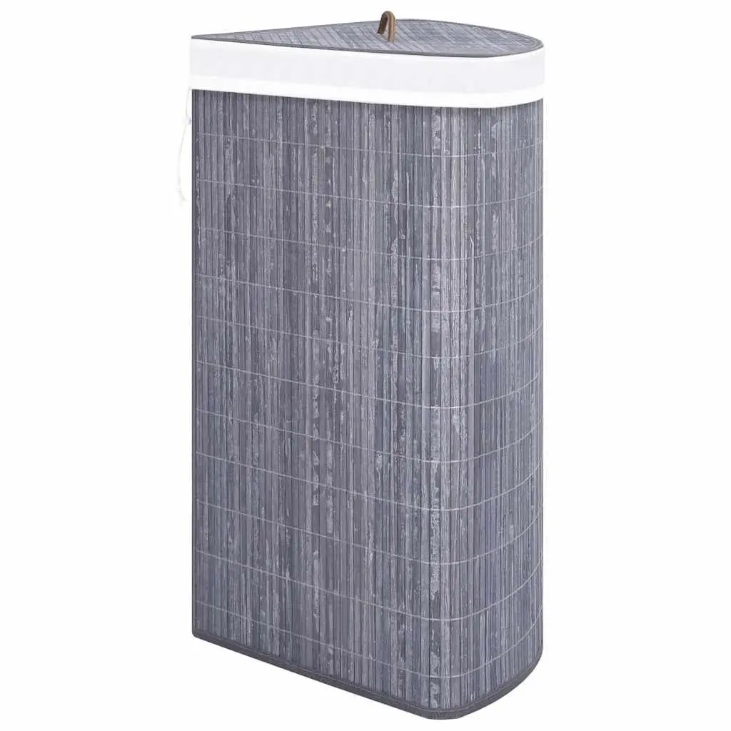 Bamboo Corner Laundry Basket 60L Grey Removable Liner Household Storage