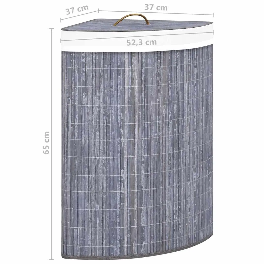 Bamboo Corner Laundry Basket 60L Grey Removable Liner Household Storage