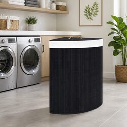 Bamboo Corner Laundry Basket Black 60L Bedroom Bathroom Household Storage Hamper