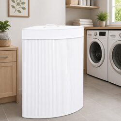Practical Bamboo Corner Laundry Basket with Removable Liner