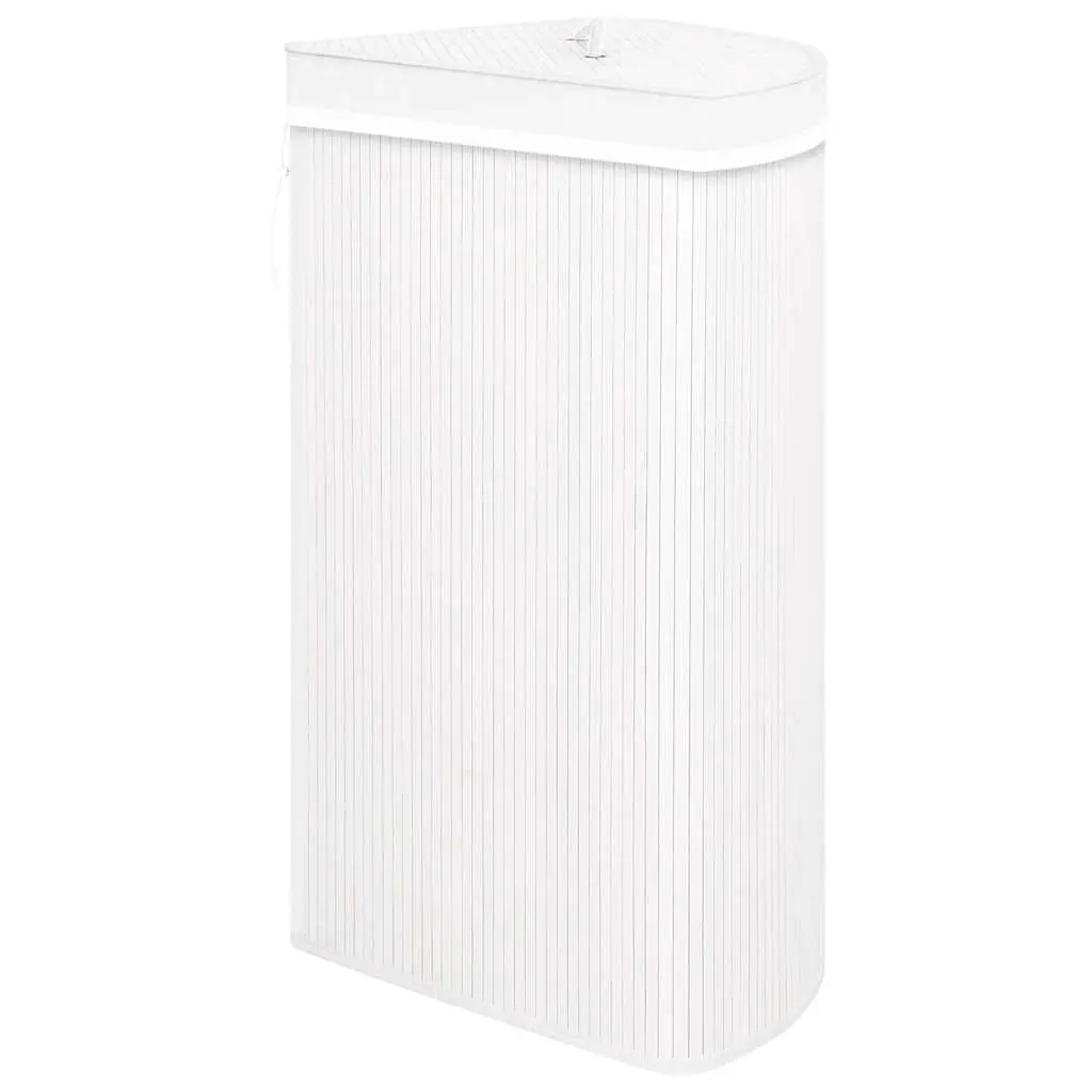 Bamboo Corner Laundry Basket White 60L Storage Hamper Removable Liner Handle
