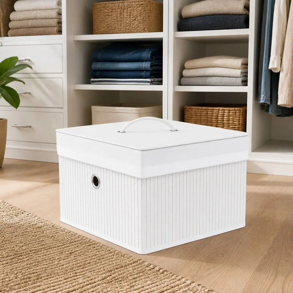 Bamboo Storage Boxes Set of 4 Foldable Household Organization White