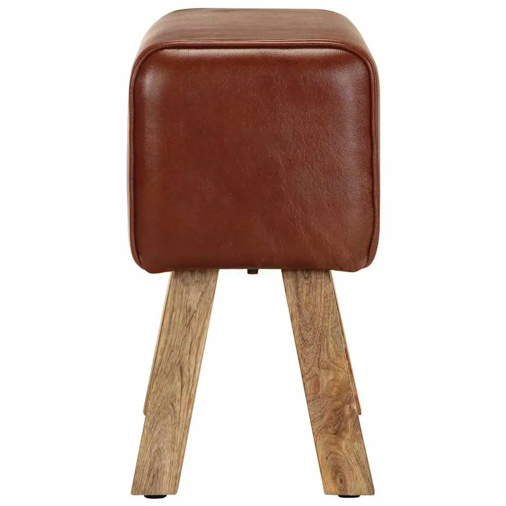 Gym Bok Bench Vintage Style 58 cm Brown Leather Seat Solid Mango Wood Legs Padded
