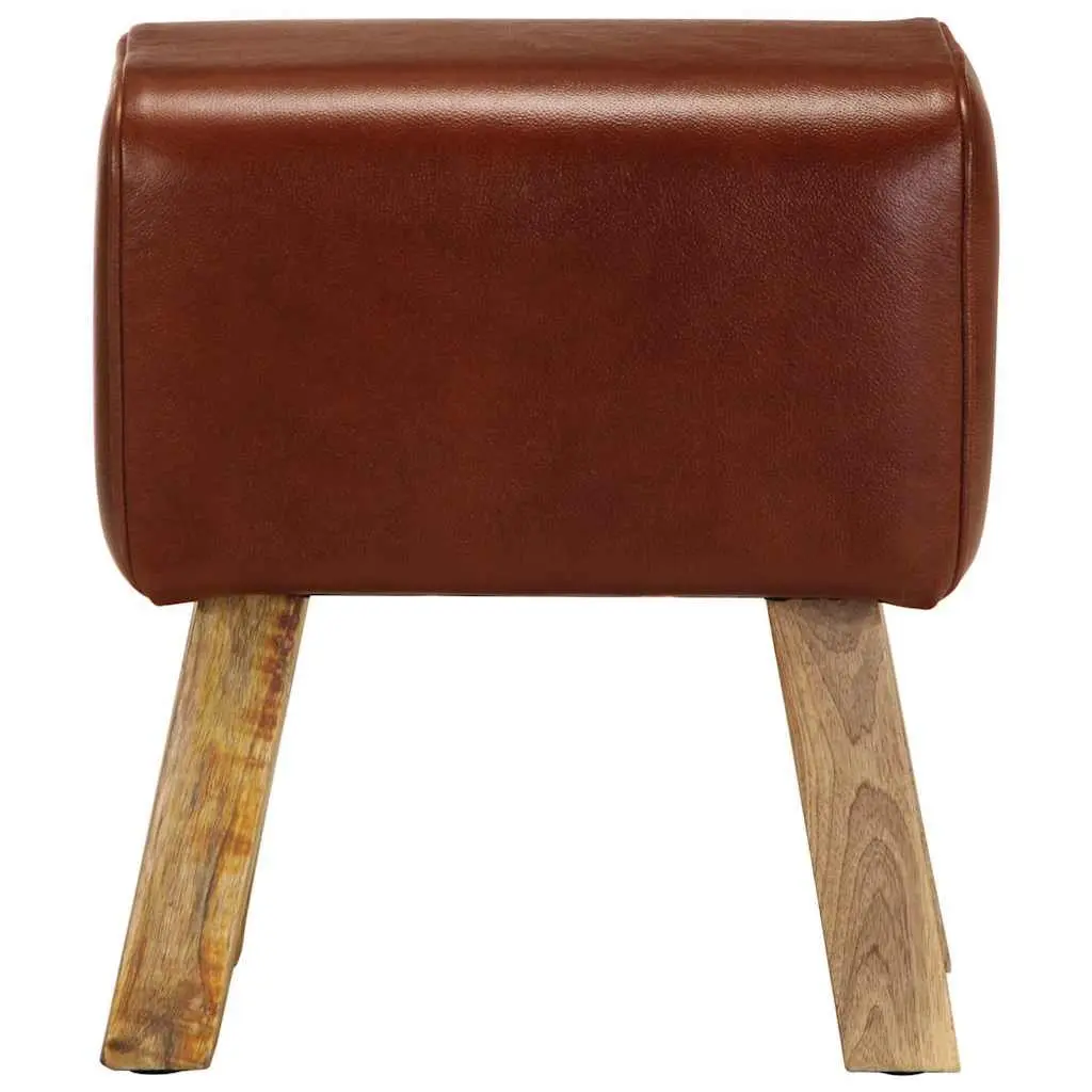 Gym Bok Bench 38cm Brown Leather Seat Solid Mango Wood Legs Padded Kitchen