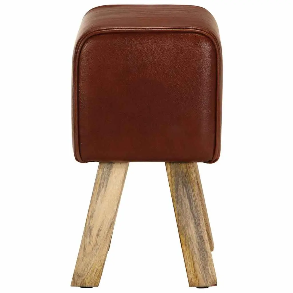 Gym Bok Bench 38cm Brown Leather Seat Solid Mango Wood Legs Padded Kitchen