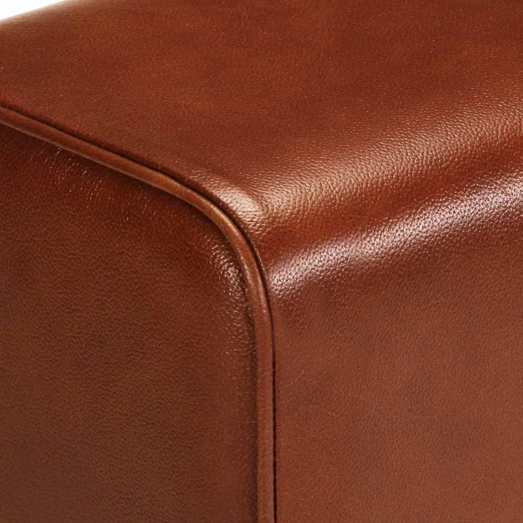 Gym Bok Bench 38cm Brown Leather Seat Solid Mango Wood Legs Padded Kitchen