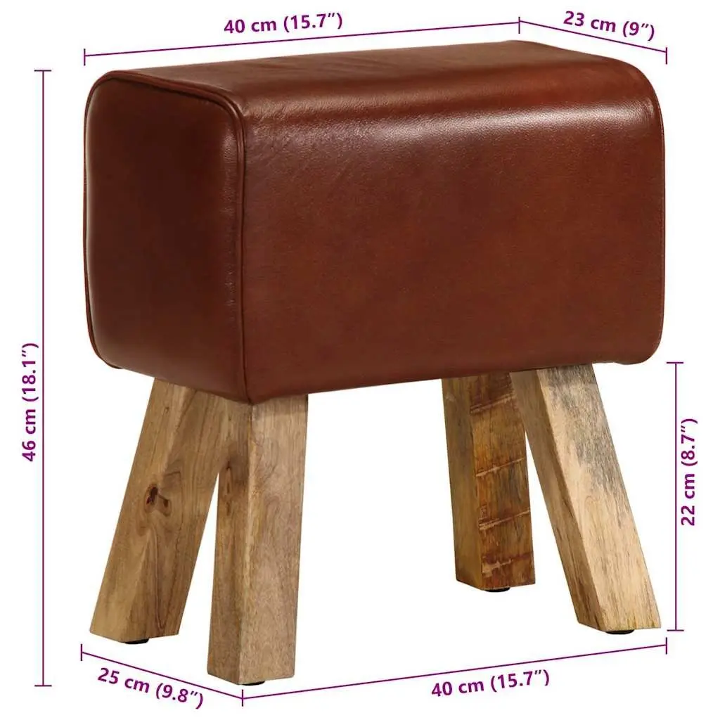 Gym Bok Bench 38cm Brown Leather Seat Solid Mango Wood Legs Padded Kitchen