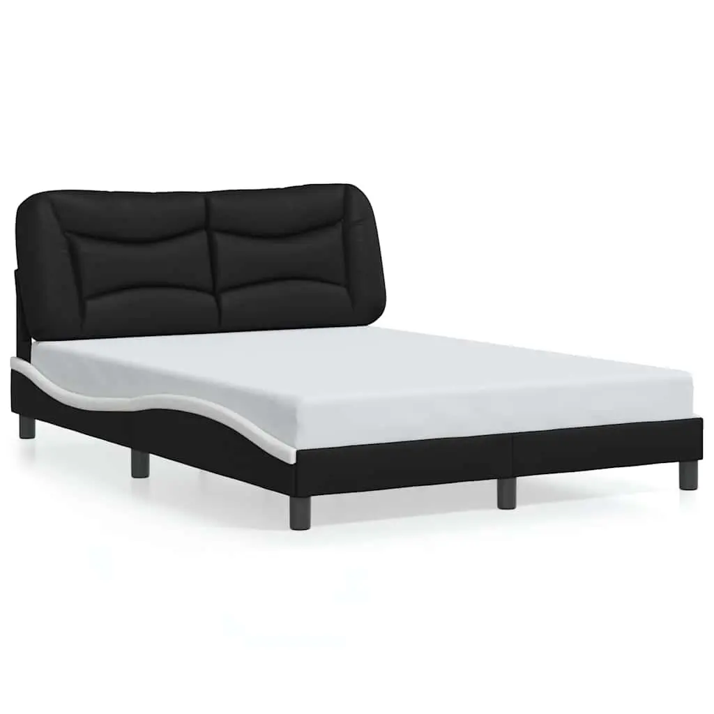 Double Bed Frame with Headboard Black White Faux Leather Bedroom Furniture