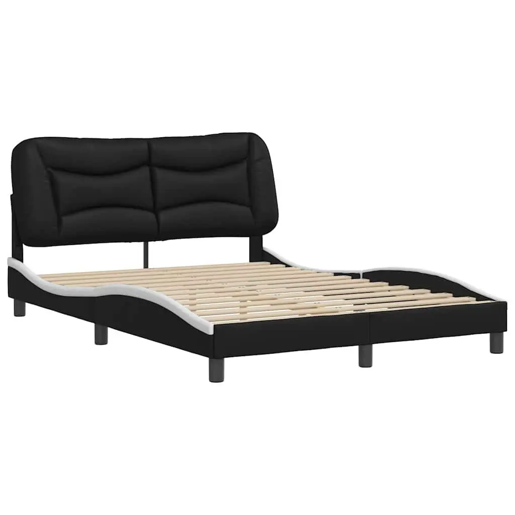 Double Bed Frame with Headboard Black White Faux Leather Bedroom Furniture