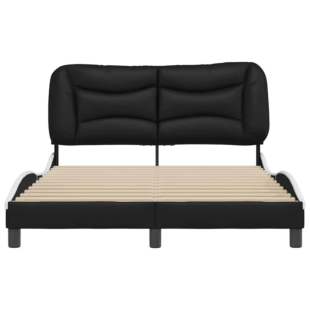 Double Bed Frame with Headboard Black White Faux Leather Bedroom Furniture