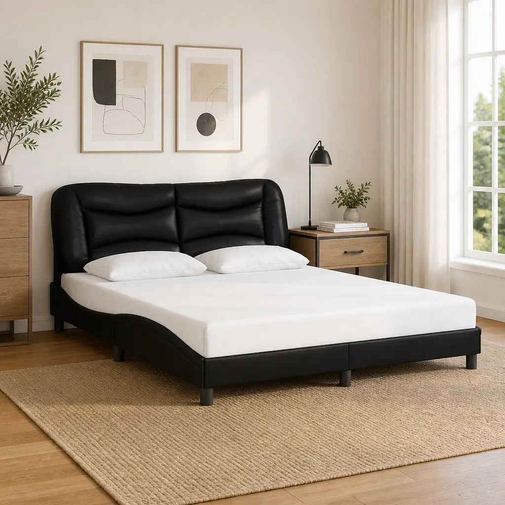Bed Frame Queen Faux Leather Headboard 152x203 cm Black