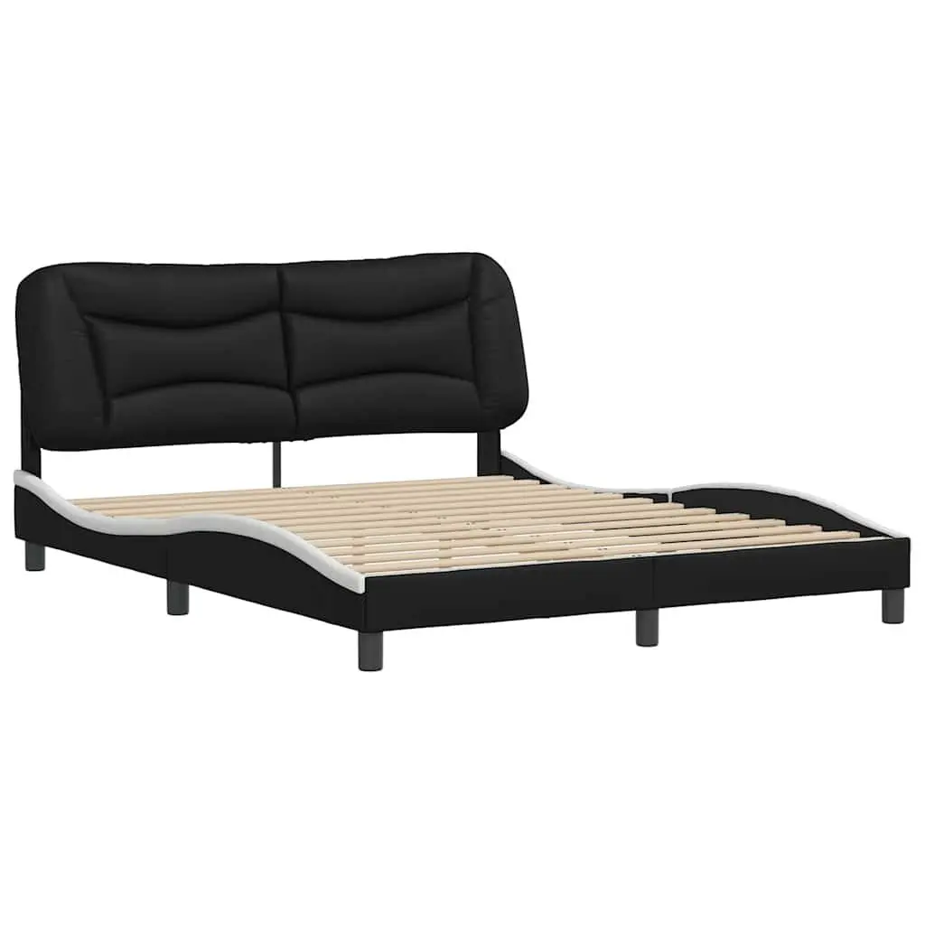 Queen Bed Frame Black White Faux Leather Headboard Bedroom Furniture 152x203cm