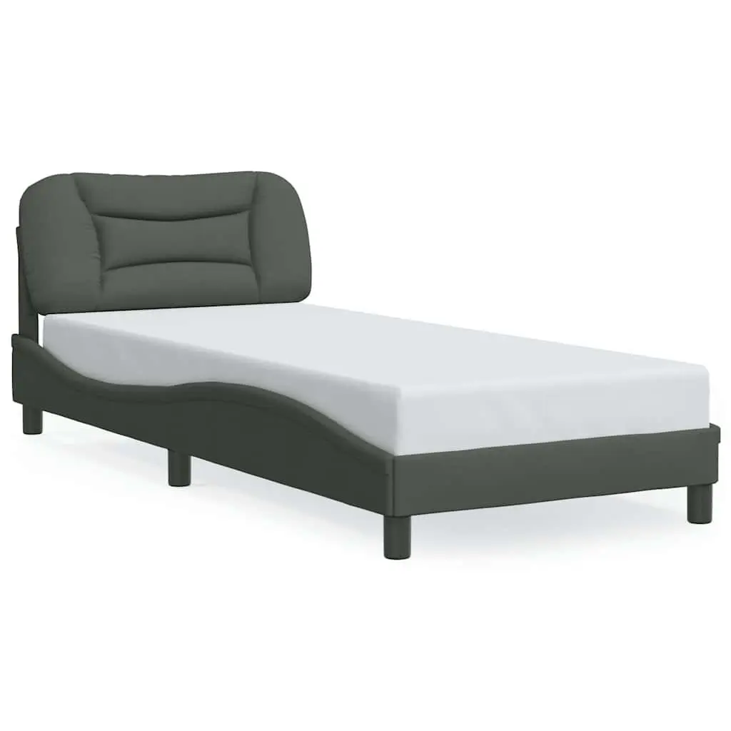 Fabric Bed Frame with Headboard Grey Slatted Base Modern Bedroom Furniture