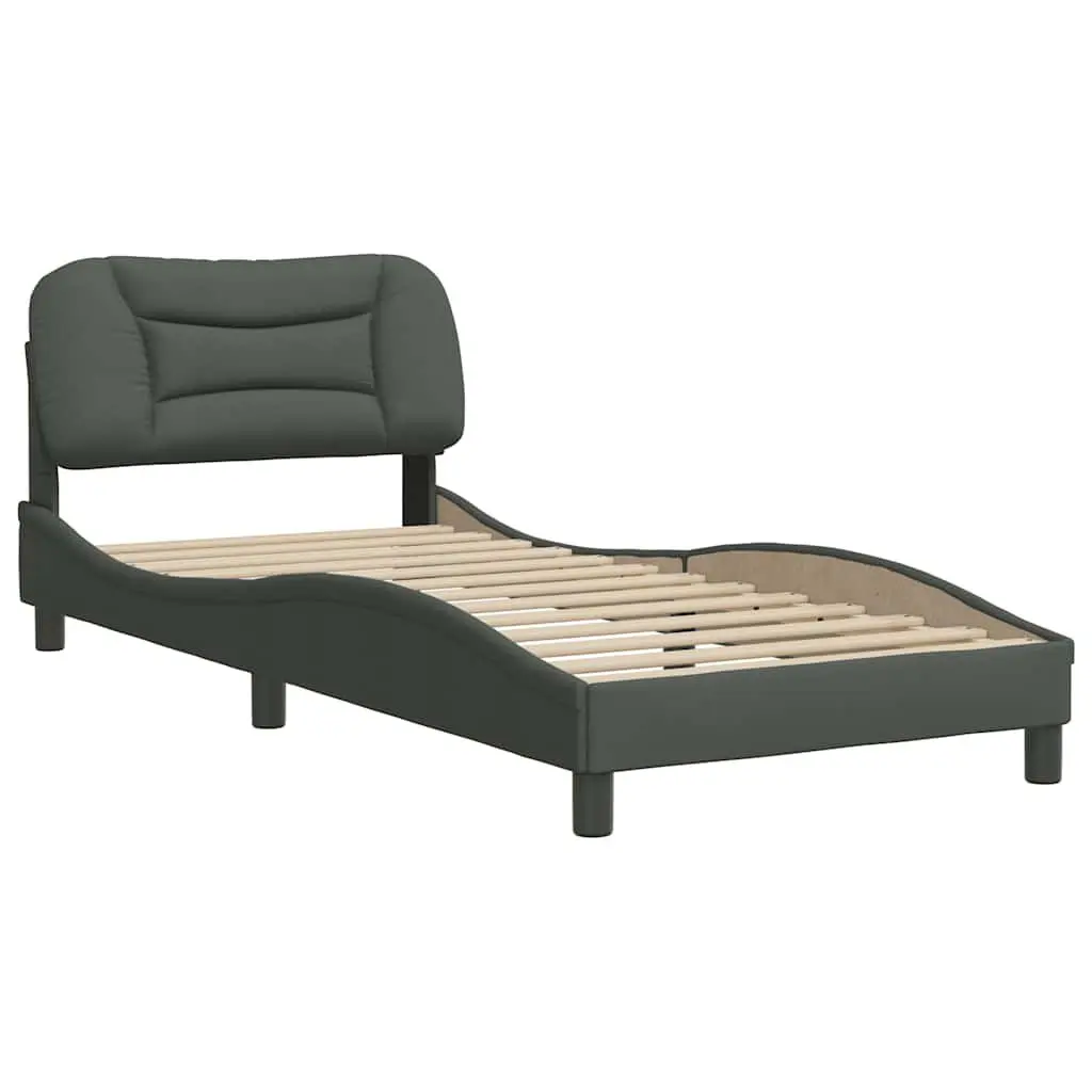 Fabric Bed Frame with Headboard Grey Slatted Base Modern Bedroom Furniture