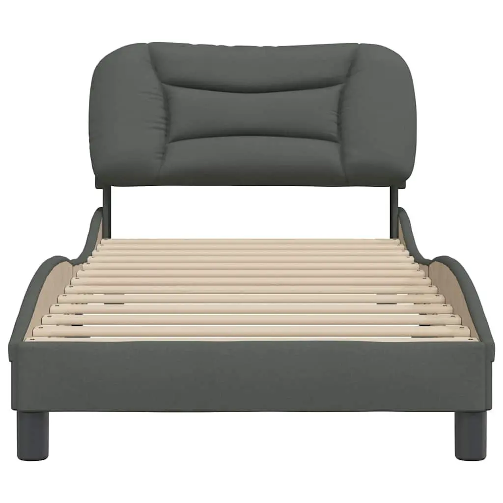 Fabric Bed Frame with Headboard Grey Slatted Base Modern Bedroom Furniture