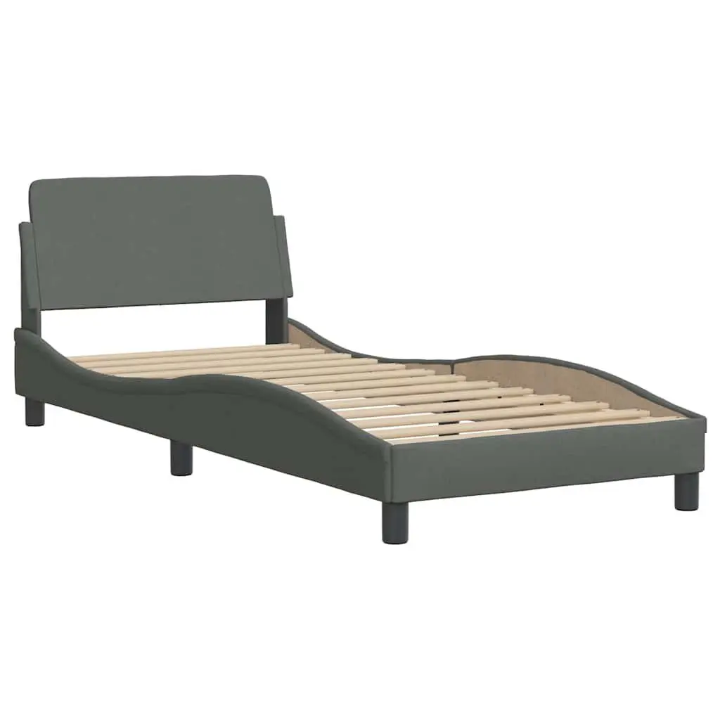 Fabric Bed Frame with Headboard Grey Slatted Base Modern Bedroom Furniture