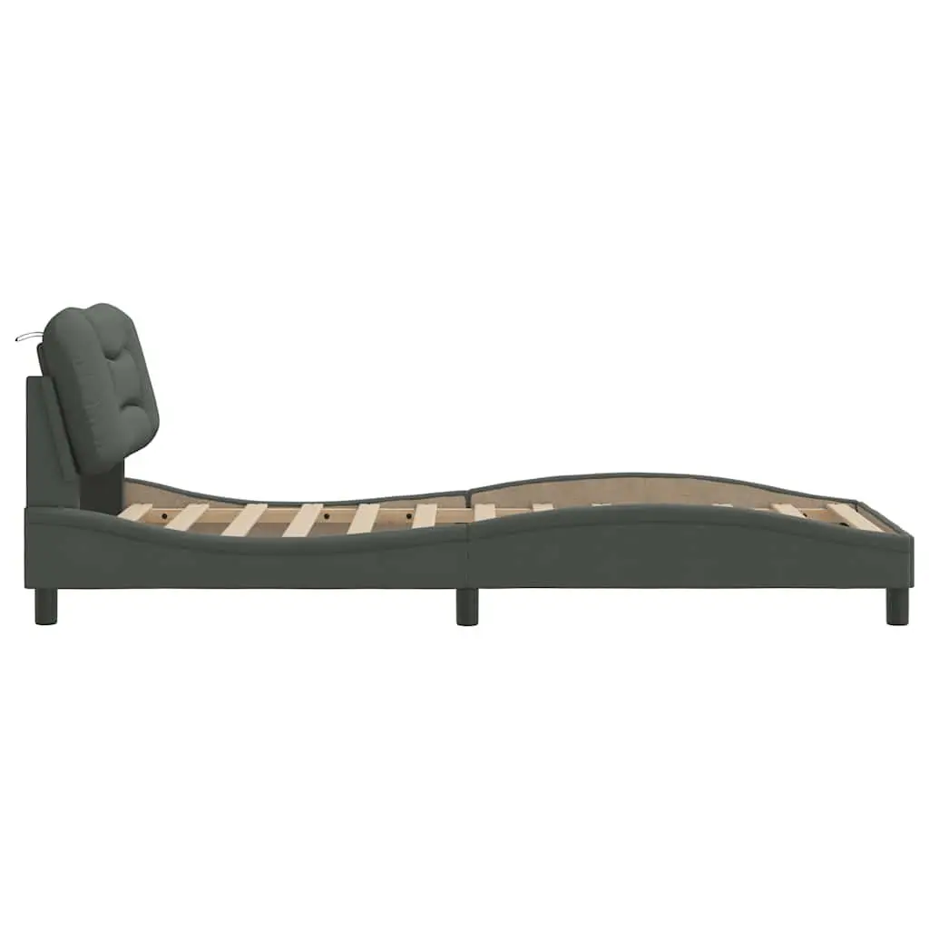 Fabric Bed Frame with Headboard Grey Slatted Base Modern Bedroom Furniture