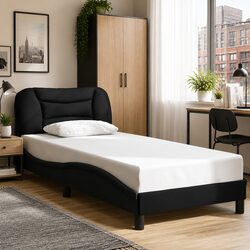 Comfortable Black Bed Frame with Stylish Headboard 90x190 cm