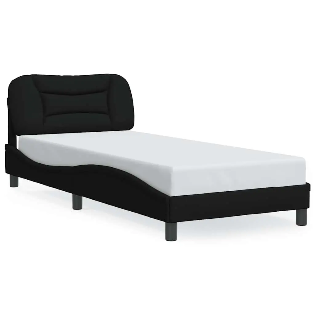 Bed Frame Fabric Headboard Slatted Base 90x190 cm Black Modern