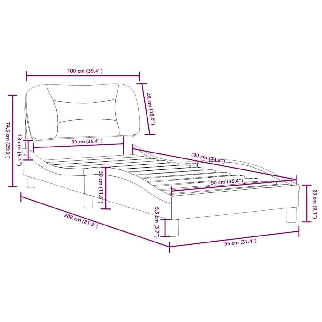 Bed Frame Fabric Headboard Slatted Base 90x190 cm Black Modern