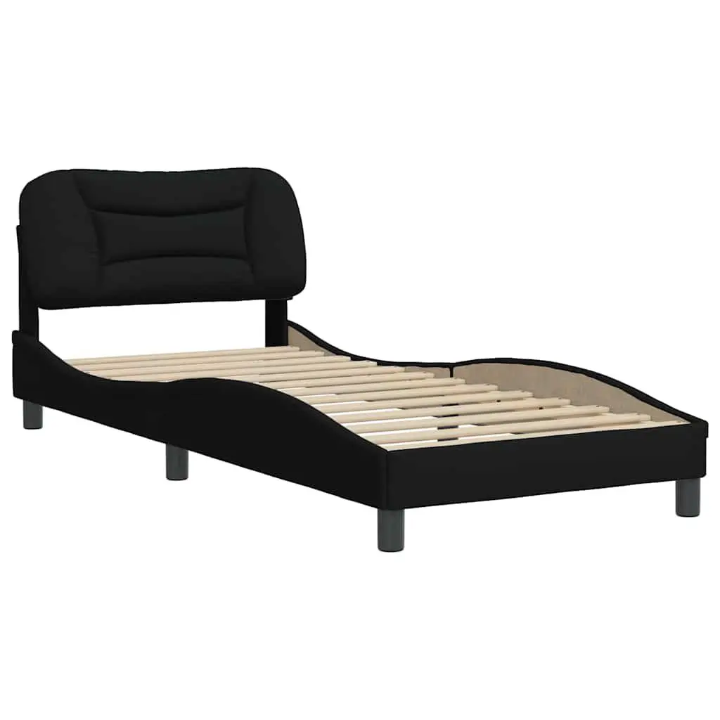 Bed Frame Fabric Headboard Slatted Base 90x190 cm Black Modern