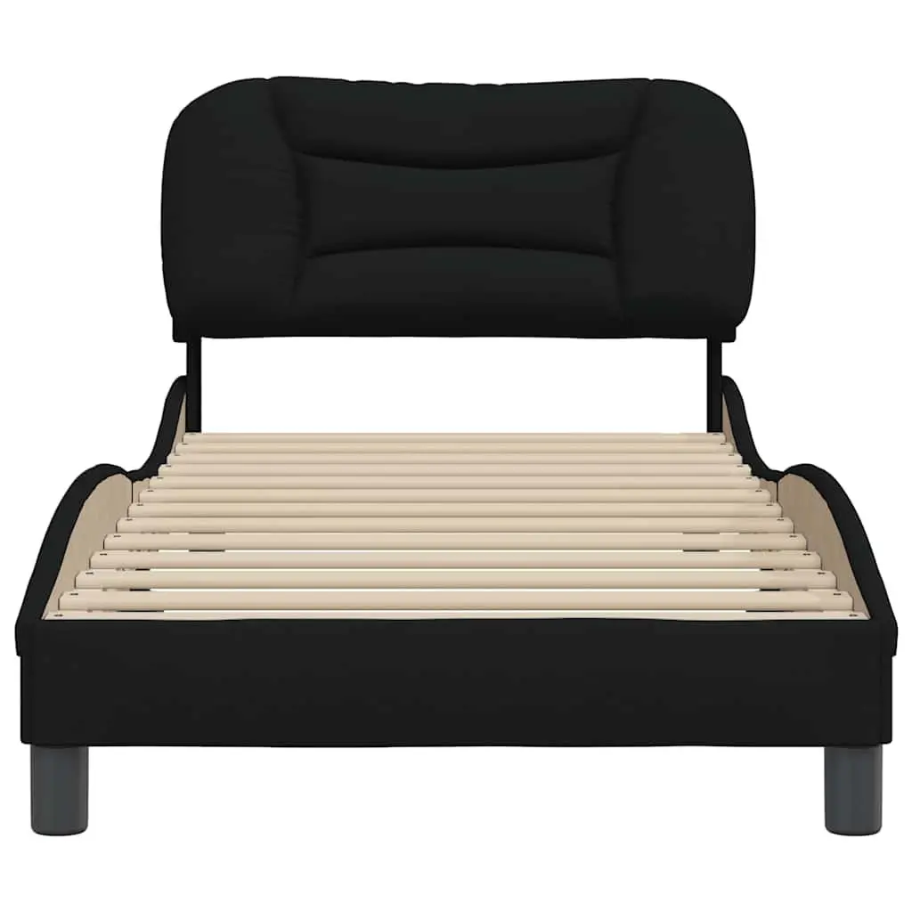 Bed Frame Fabric Headboard Slatted Base 90x190 cm Black Modern