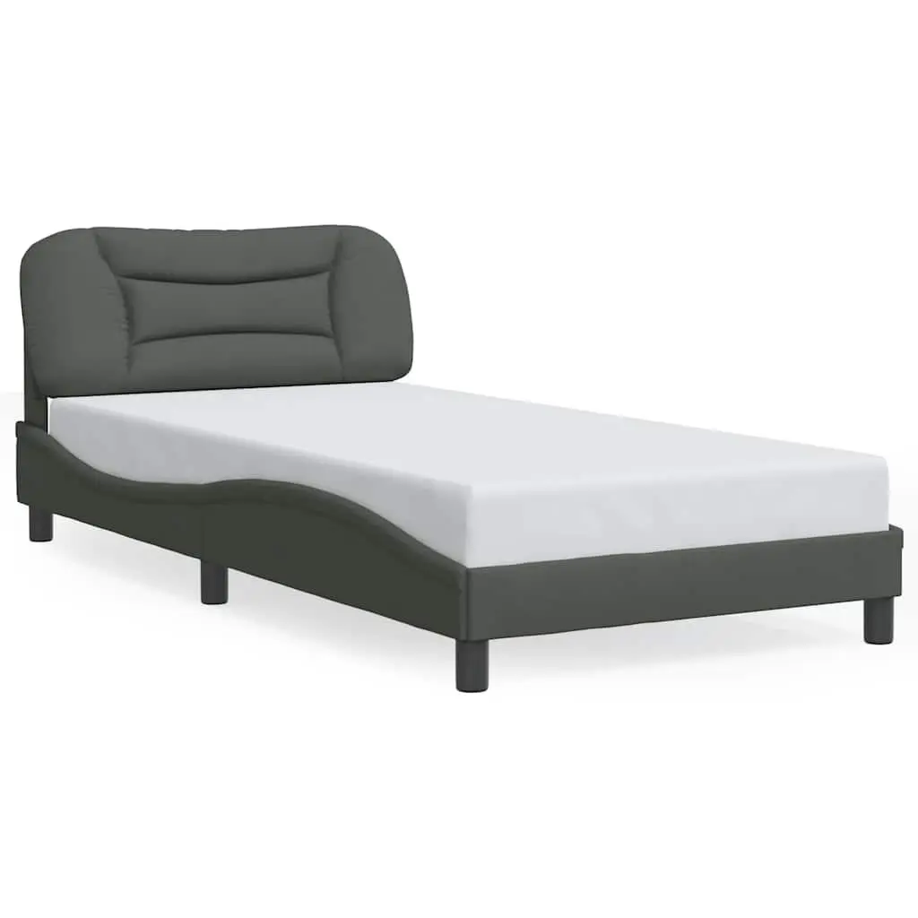 Bed Frame King Single Grey Fabric 107x203cm Plywood Slats Headboard