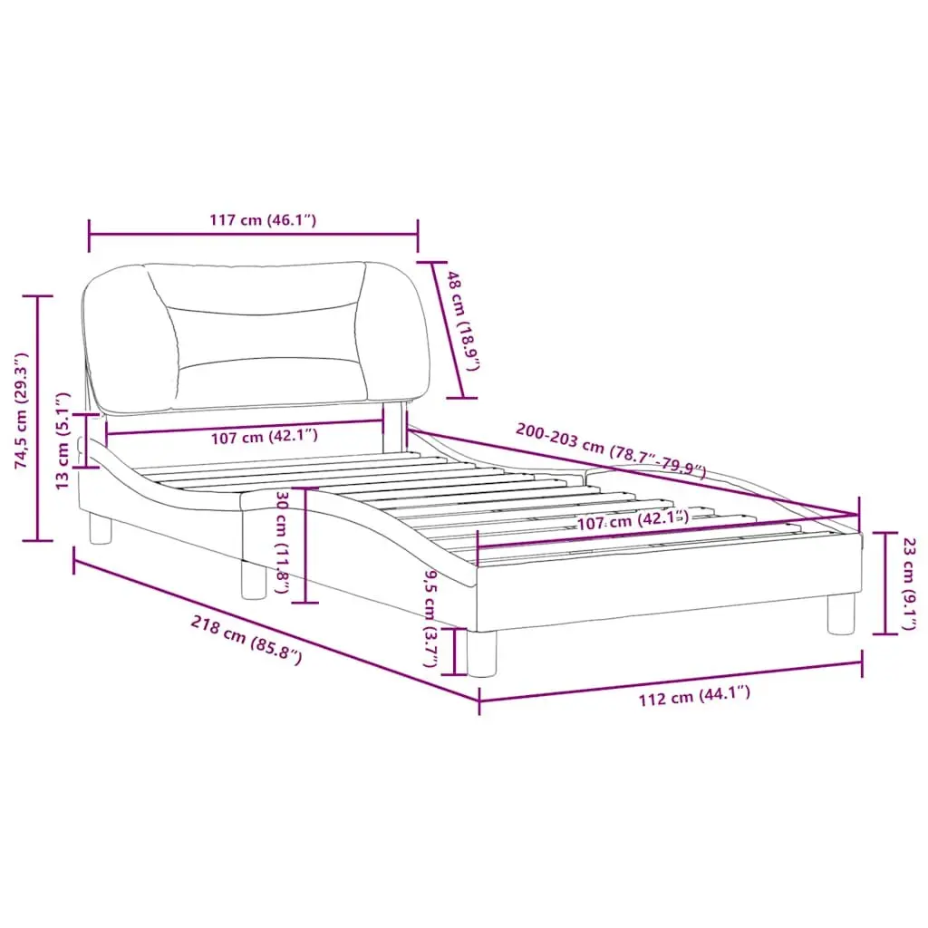 Bed Frame King Single Grey Fabric 107x203cm Plywood Slats Headboard