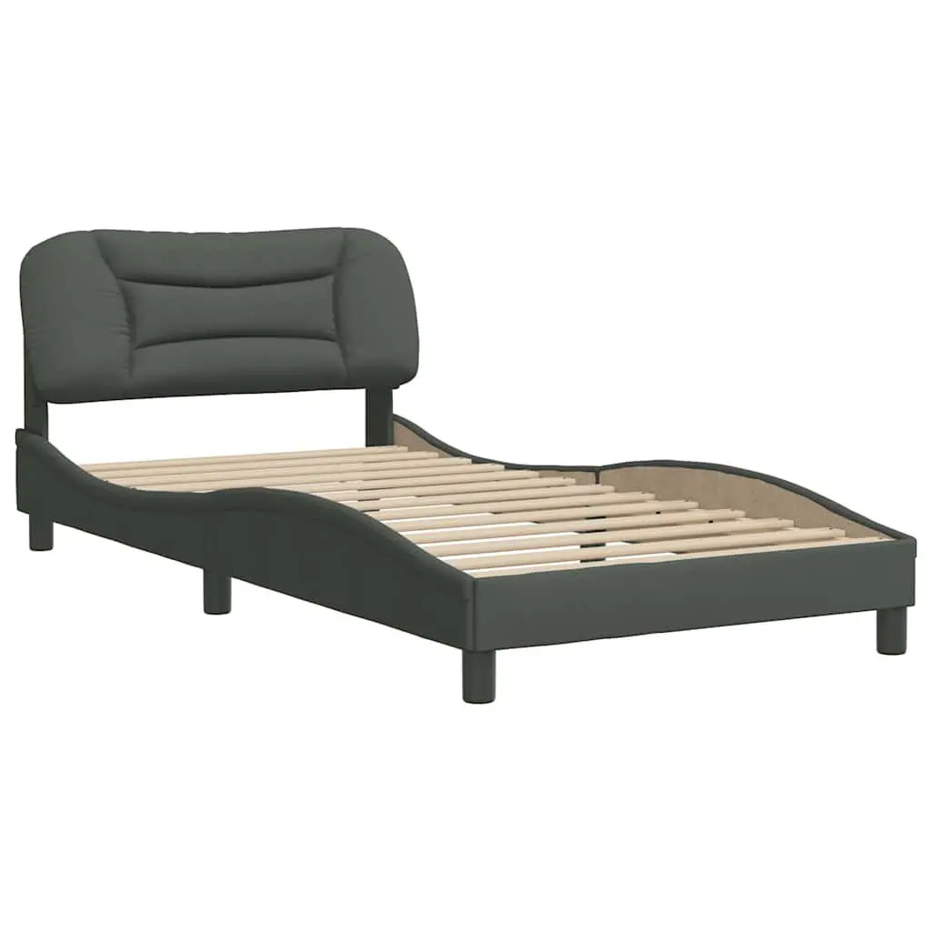 Bed Frame King Single Grey Fabric 107x203cm Plywood Slats Headboard