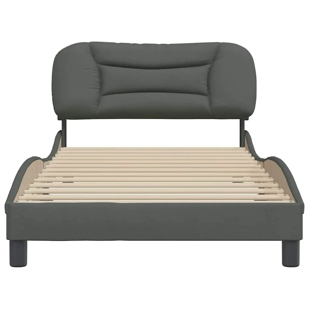Bed Frame King Single Grey Fabric 107x203cm Plywood Slats Headboard