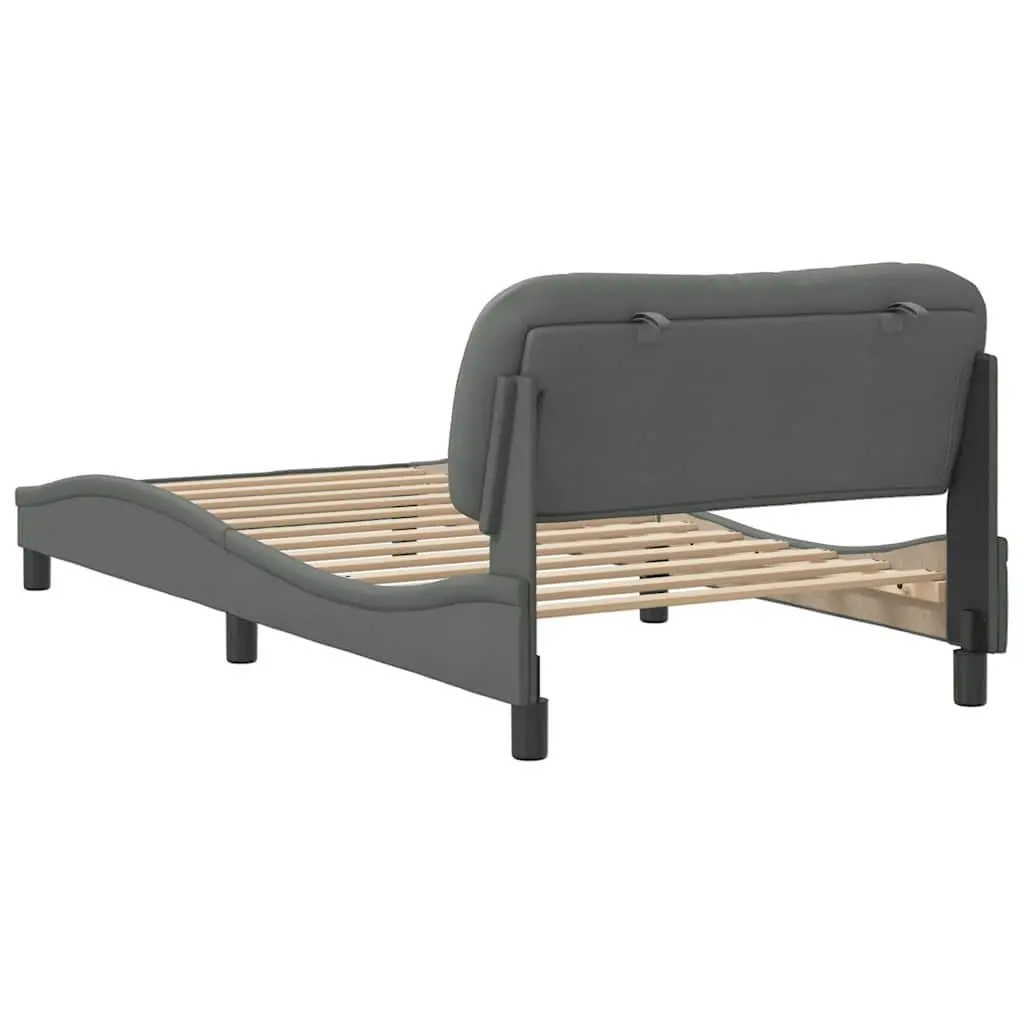 Bed Frame King Single Grey Fabric 107x203cm Plywood Slats Headboard