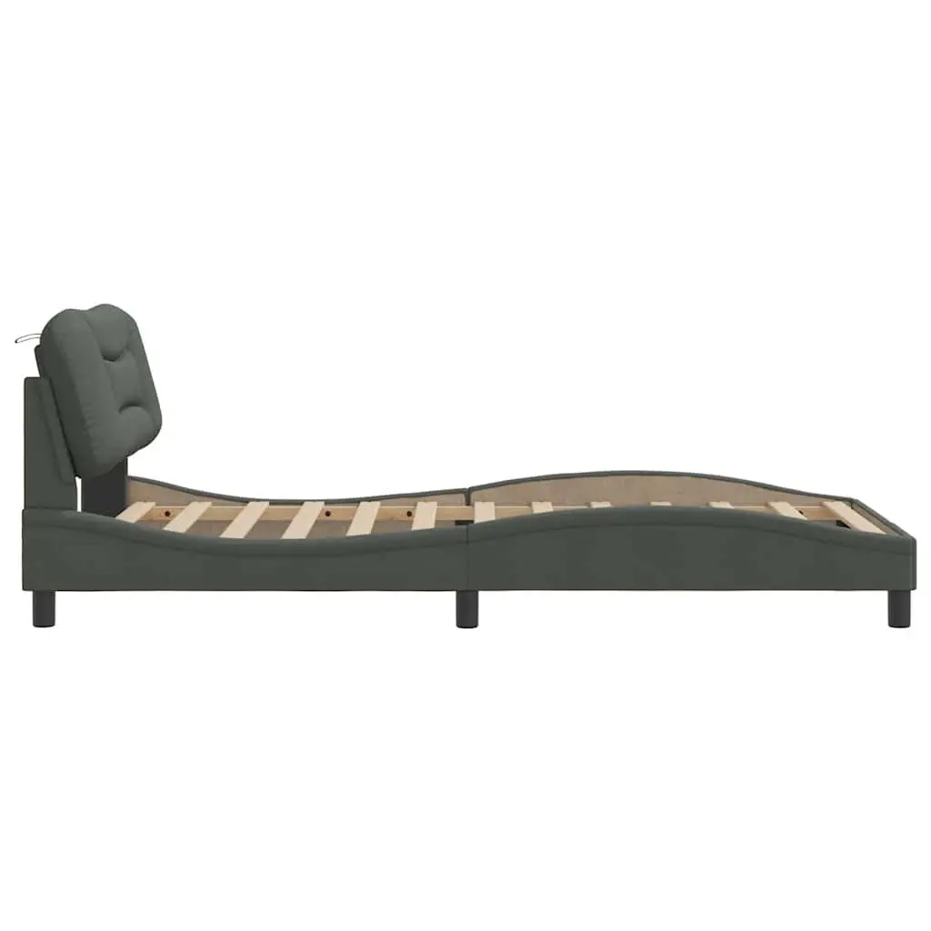 Bed Frame King Single Grey Fabric 107x203cm Plywood Slats Headboard