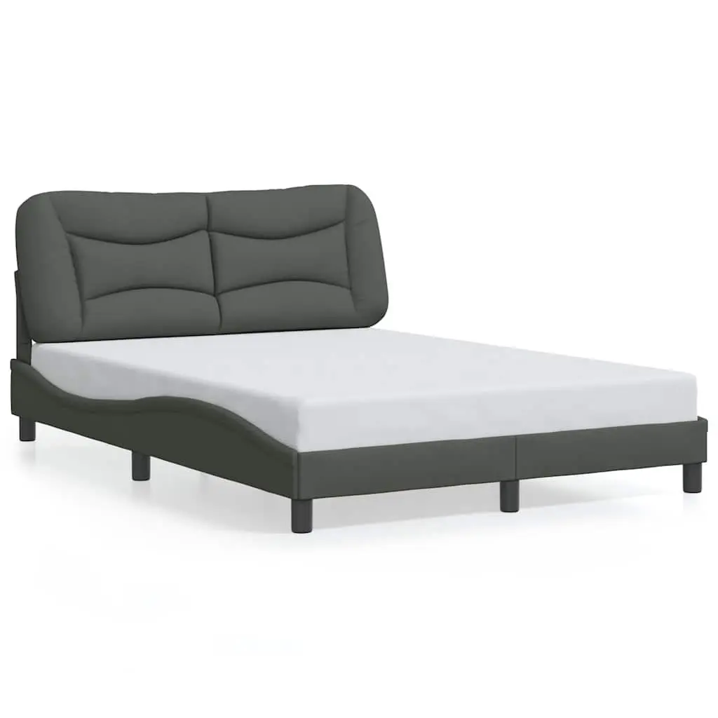 Double Bed Frame with Grey Fabric Headboard