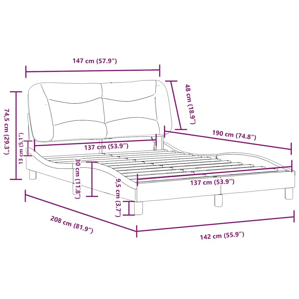 Double Bed Frame with Grey Fabric Headboard
