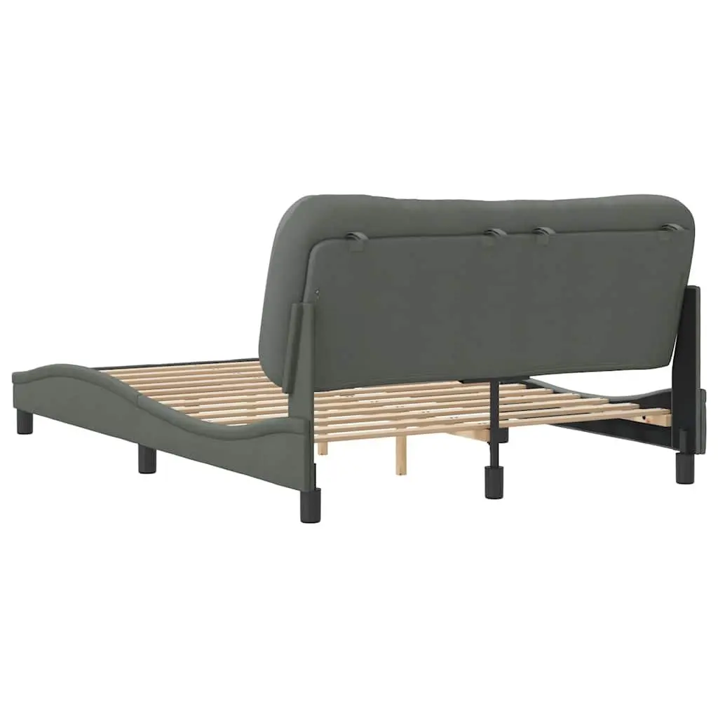 Double Bed Frame with Grey Fabric Headboard