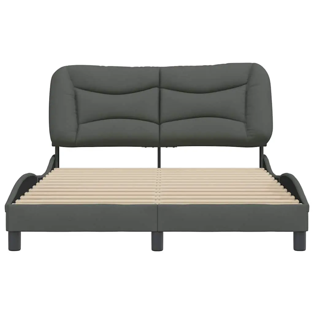 Queen Bed Frame Grey Fabric Headboard Plywood Slats Bedroom Furniture 152x203cm