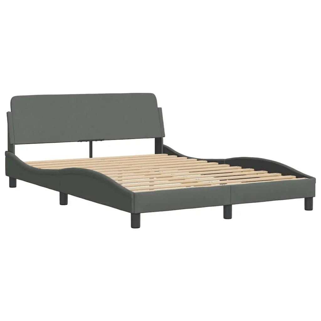 Queen Bed Frame Grey Fabric Headboard Plywood Slats Bedroom Furniture 152x203cm