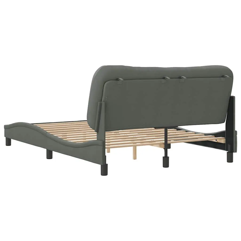 Queen Bed Frame Grey Fabric Headboard Plywood Slats Bedroom Furniture 152x203cm