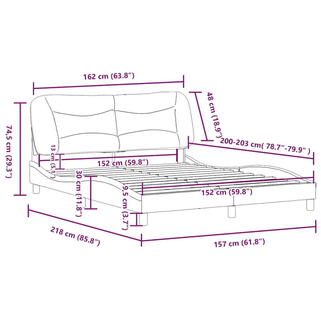 Queen Bed Frame Black Fabric Headboard Plywood Slats 152 x 203 cm