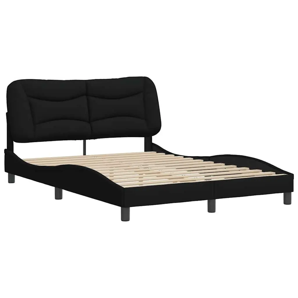 Queen Bed Frame Black Fabric Headboard Plywood Slats 152 x 203 cm