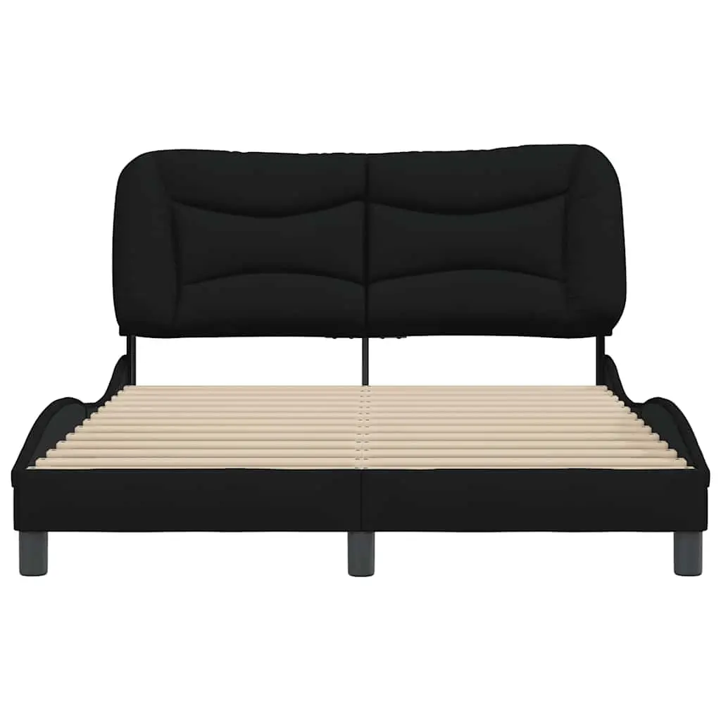 Queen Bed Frame Black Fabric Headboard Plywood Slats 152 x 203 cm