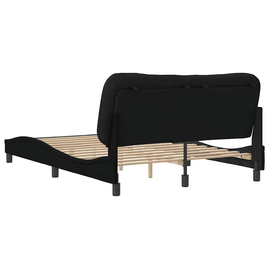 Queen Bed Frame Black Fabric Headboard Plywood Slats 152 x 203 cm