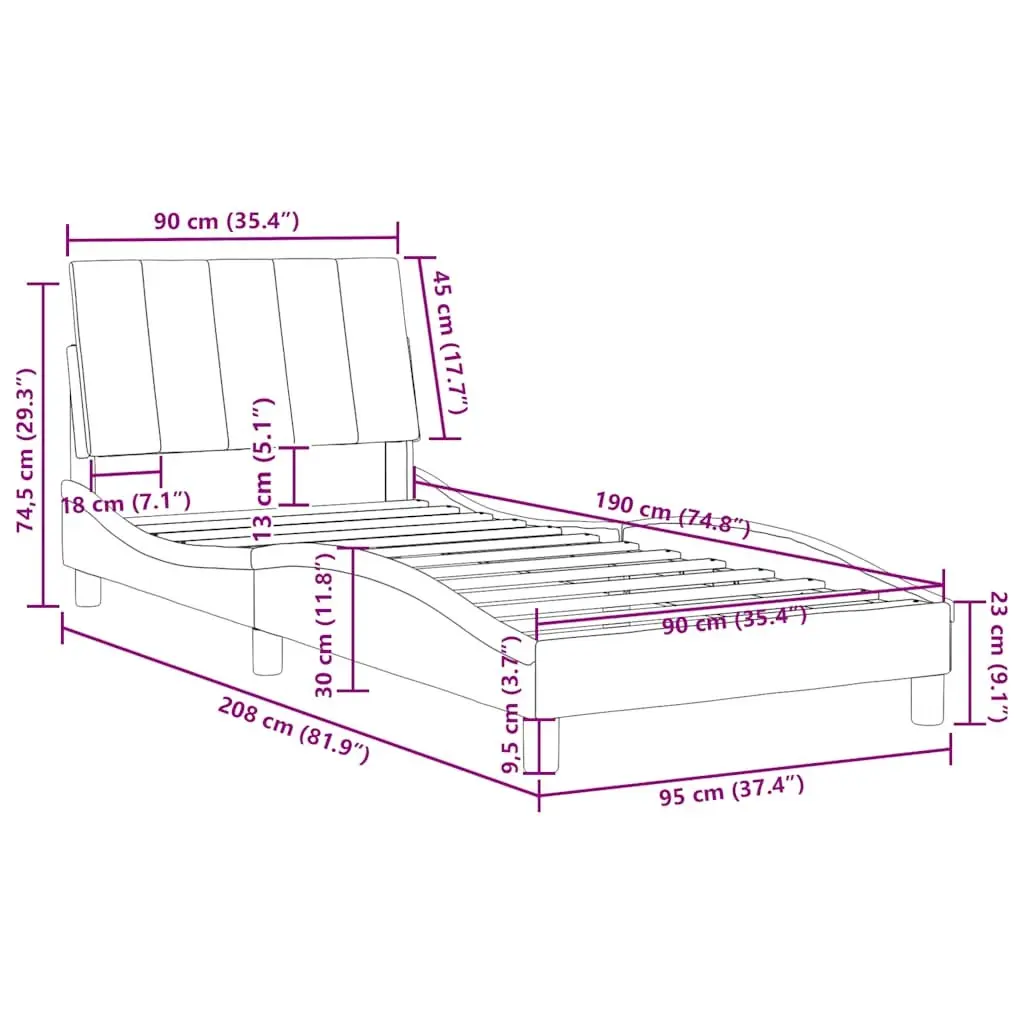 Bed Frame Grey Velvet 90x190 cm Headboard Slatted Base Bedroom Furniture