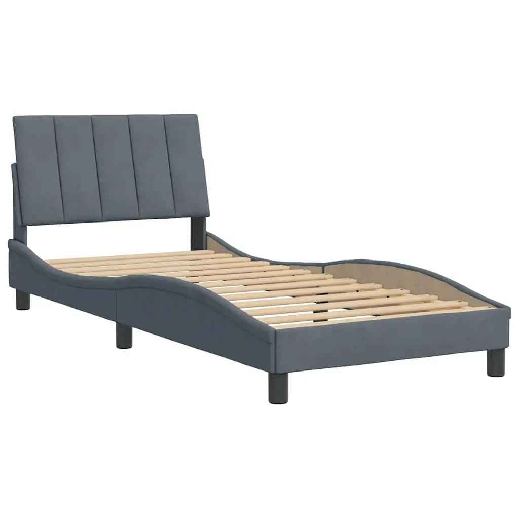 Bed Frame Grey Velvet 90x190 cm Headboard Slatted Base Bedroom Furniture