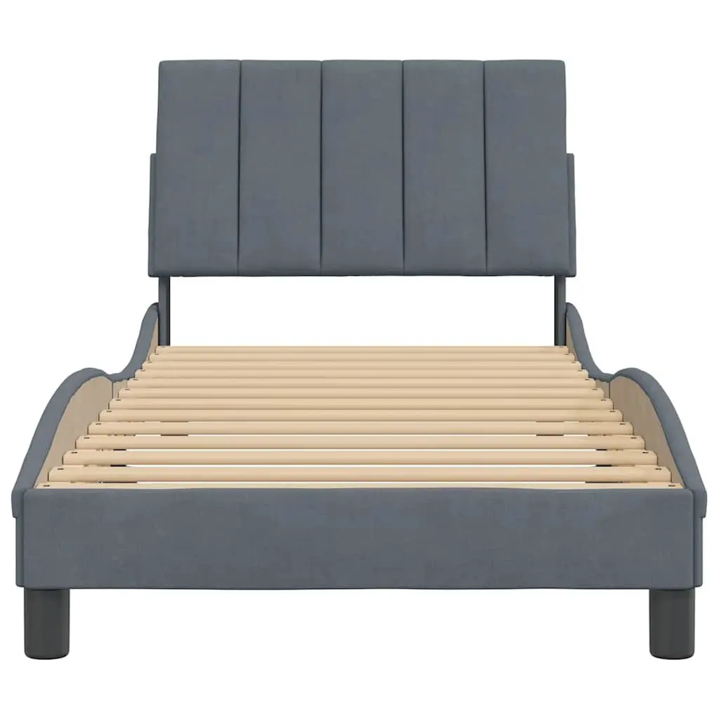 Bed Frame Grey Velvet 90x190 cm Headboard Slatted Base Bedroom Furniture