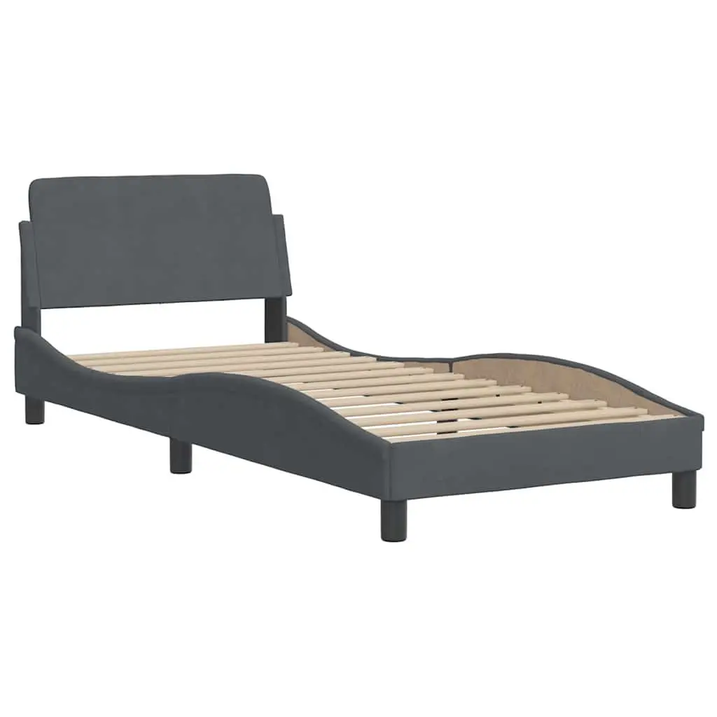 Bed Frame Grey Velvet 90x190 cm Headboard Slatted Base Bedroom Furniture